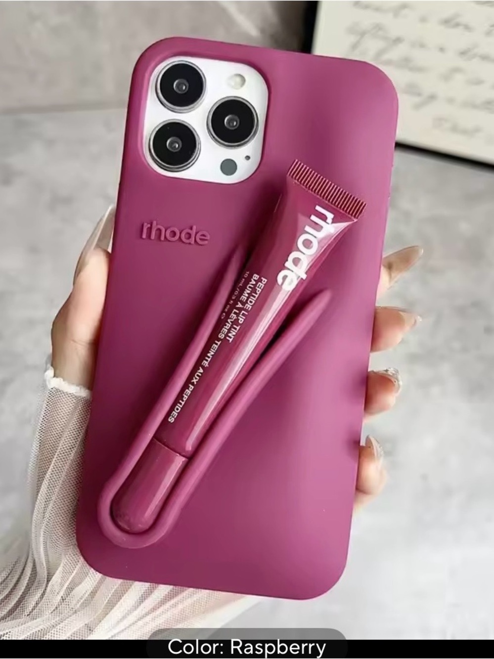 Rhode lip case iPhone 11 Pro Max phone case in Raspberry with lip gloss included